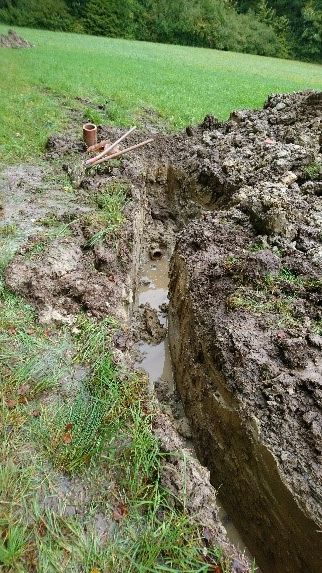 Graben mit Drainageleitung (hinten)